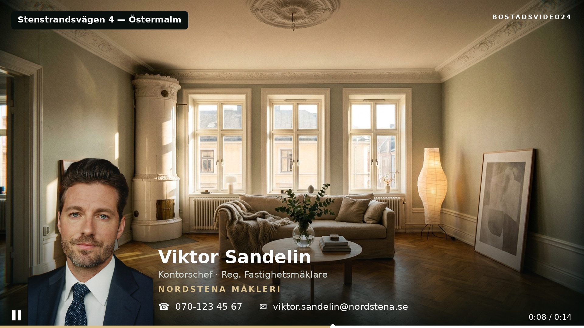 Mäklarprofil i videon — exempel med profil-bar